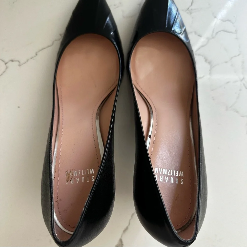 Stuart Weitzman Black Pointed Leather Heels